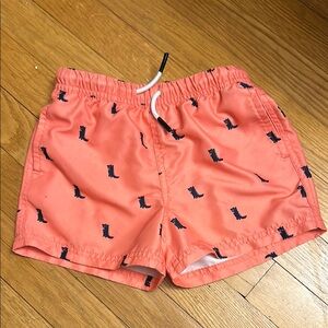 Coral Swim Shorts with Boot Print